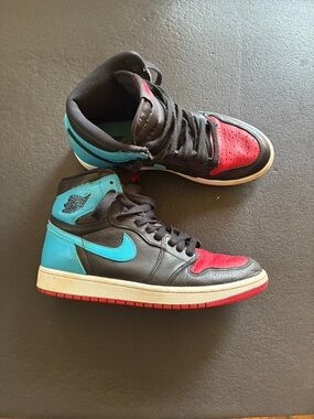 Air Jordan 1 High-Top Sneakers in Black, Red & Teal